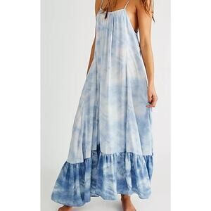 Free People Full On Maxi Slip Dress in Sea Combo XS Beachy Resort Vacation Boho